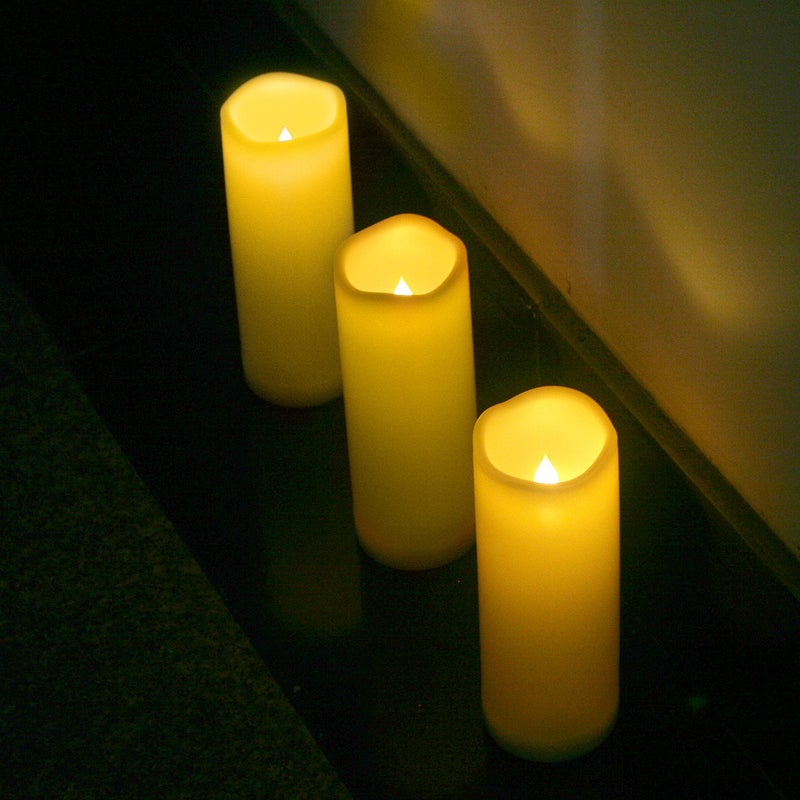 QIDEA Outdoor Waterproof Flameless LED Pillar Candles with Timer Battery Operated Plastic Large Decorative Electric Candle Lights for Halloween Christmas Wedding Party Centerpiece Decoration 2 Pack 3"x8" - Image 2